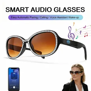 Smart Bluetooth Sunglasses with Rhinestone Design Wireless Music Call Audio Glasses Touch Control UV Protection Built-in Speakers for Outdoor Beach Travel Wearable Technology - Device