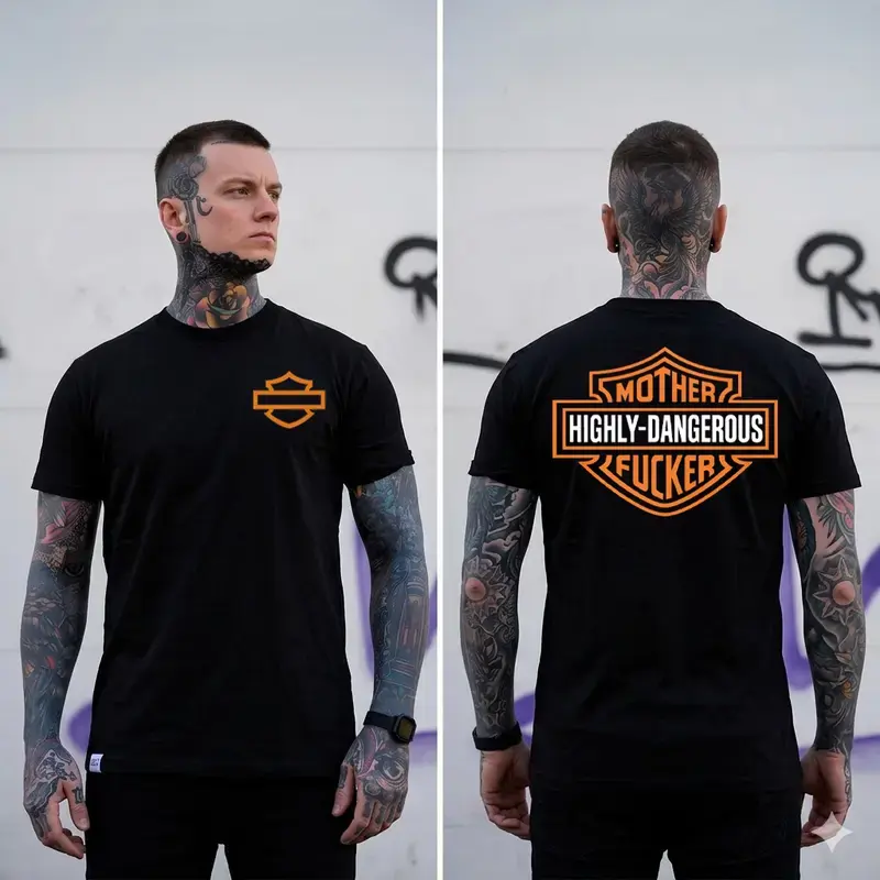 Mother Highly Dangerous F Biker T-shirt, Bold Outlaw Motorcycle Style Graphic Tee, Unisex Streetwear, Menswear, Gift For Men