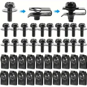 5/10/20 Sets Car Body Bolts & U-nut Clips M6 Engine Cover Undertray Splash Shield Guard Bumper Fender Liner Retainer Fastener Rivet Screws