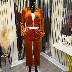 Bellamodest Velvet Zip-up Two -piece set (Rust Brown )