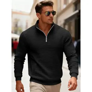 Men's Autumn Winter Stand Collar Knit Sweater, Half Zip Design, Soft Warm, Casual Fashion, Fitted, Long Sleeve, Pockets, All Seasons
