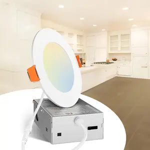 DAYBETTER 6 Inch 5CCT Ultra-Thin LED Recessed Dimmable Can/Ceiling Light with Junction Box, 2700K/3000K/3500K/4000K/5000K Selectable, 12W , 1050LM High Brightness Wafer Downlight - ETL&FCC