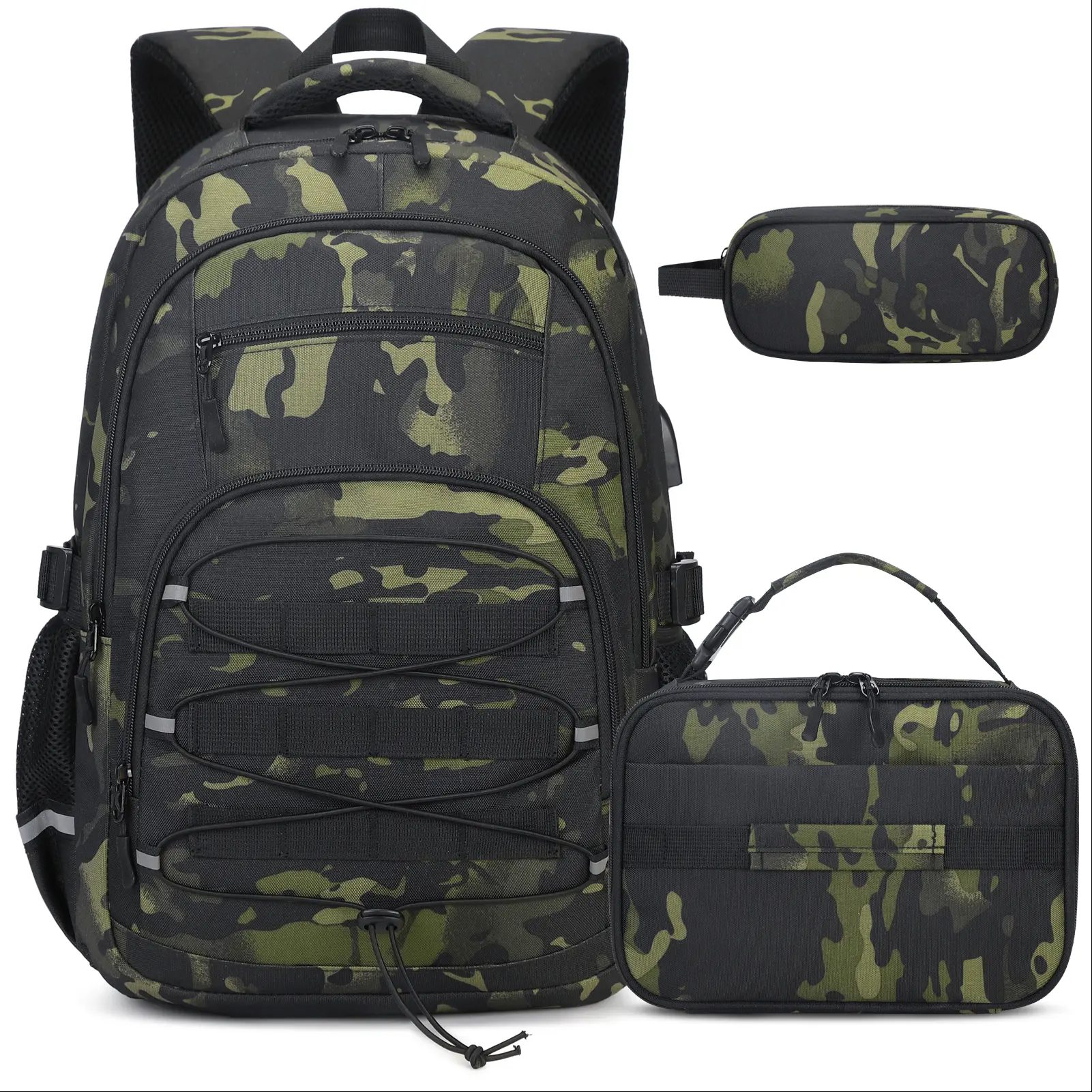 SIMILOVE Camo Backpack for Boys, Tactical Kids Backpack Boys, School Bags for Boy Children Teens Kids Elementary Middle High School, Military Bookbag and Lunch Bag Pencil Case Set with USB Charging Port