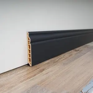 Wall Baseboard Molding Trim 8-Pack of 56 x 3.2 in., High Impact Polystyrene Skirting Board - Installed with Glue - Black