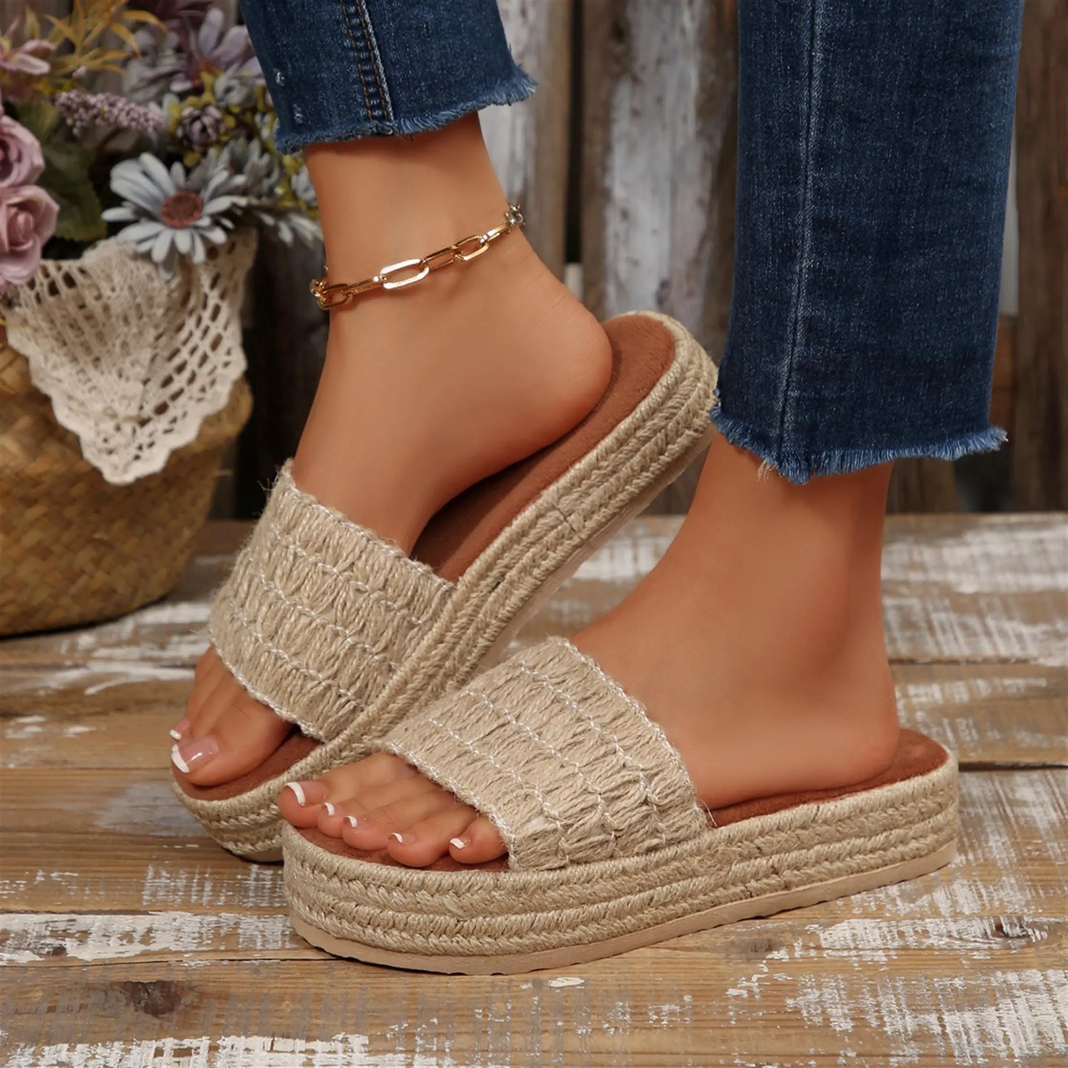 Women's Summer Espadrille Platform Sandals Woven Strap Open Toe Footwear