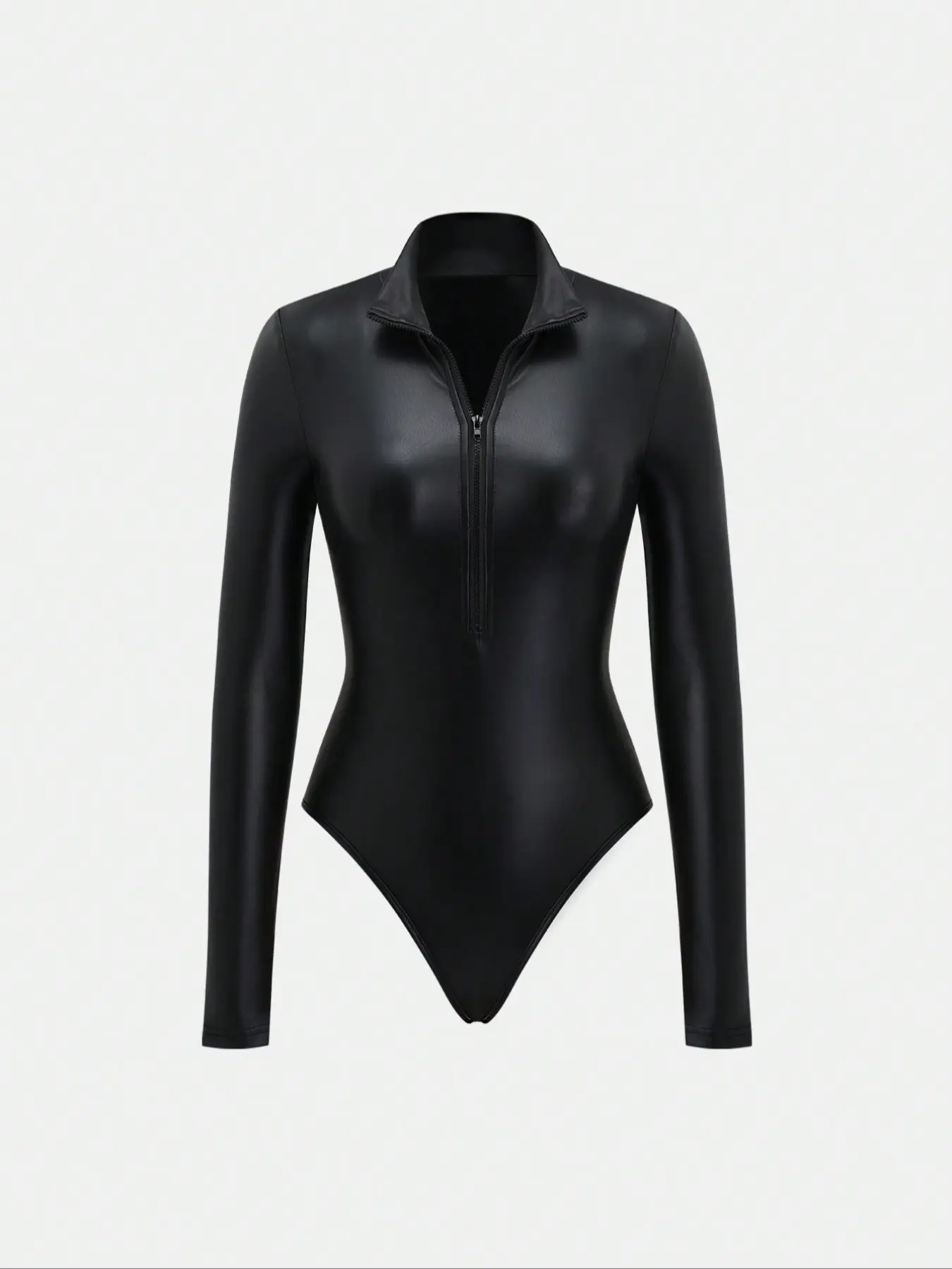 Fashion New Half-Zip Long Sleeve Jumpsuit, Warm Inner Wear Home Casual Comfortable Leather Jacket Bodysuit