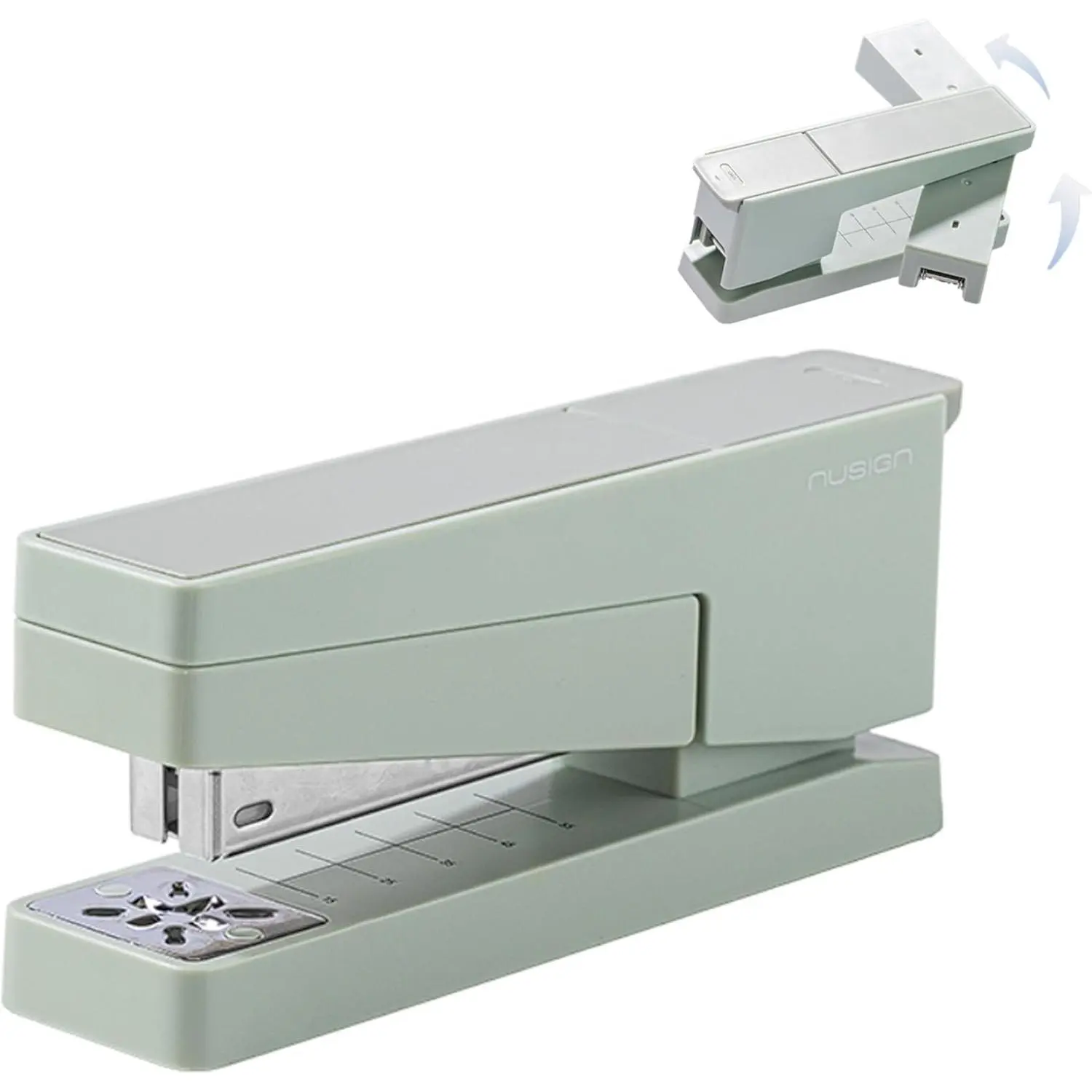 Swing-Arm Desktop Stapler, 360? Rotating Base, 25-Sheet Capacity, Fits 24/6 & 26/6 Staples, Durable Metal Build with Non-Slip Pad for Office &  Use (Green)