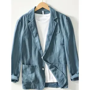 Single Layer Coat Solid Color Cotton Linen Men's Casual Suit (S-4XL)