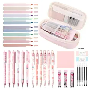 Cute Stationery Set, 36pcs/set Including Highlighter Pen & Gel Pen & Mechanical Pencil & Pencil Case, Stationery Supplies for Home School Office