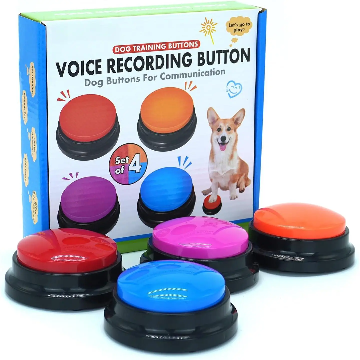 4Pcs Recordable Dog Talking Communication Buttons, Pet Training Speaking Buttons Set for Classroom & Puppy Training