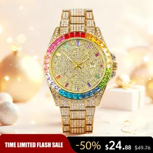 Men's Multifunctional wristwatch Luxury Rhinestone Embellished  QuartzWatch Rainbow Crystal Chronograph  with Gift Box Included Fashion Timeless ClassicWatch Flash Sale -Fashionable
