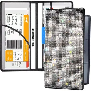 Bling Rhinestone Artificial Diamond Car Registration and Insurance Document Holder, Glitter Car Essentials Glove Box Organizer Compartment Bling Silver, Me