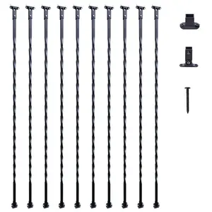 10-Pack 44''x1/2'' Galvanized Steel Hollow Twist Decorative Staircase Balusters, Satin Black Spiral Stair Railing Spindles with Shoe Screws