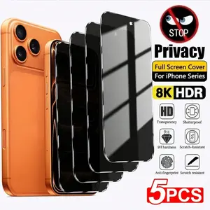 5 pieces of screen privacy protection film suitable for iPhone 12 11 Pro Max 14 17 13 15 16 Air Pro Max phone privacy tempered glass protection film+3 pieces of lens film cover