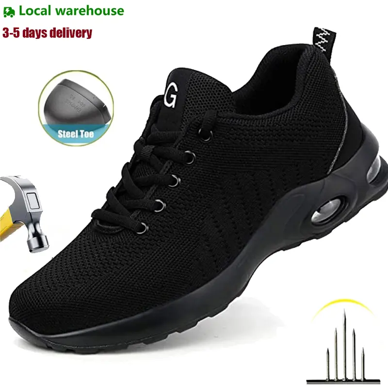 Mens Steel Toe Shoes Slip On Walking Shoes Indestructible Safety Shoes Lightweight Breathable Non Slip Running Shoes Comfortable Fashion Sneakers for Men Tennis shoes sport fashionable footwear