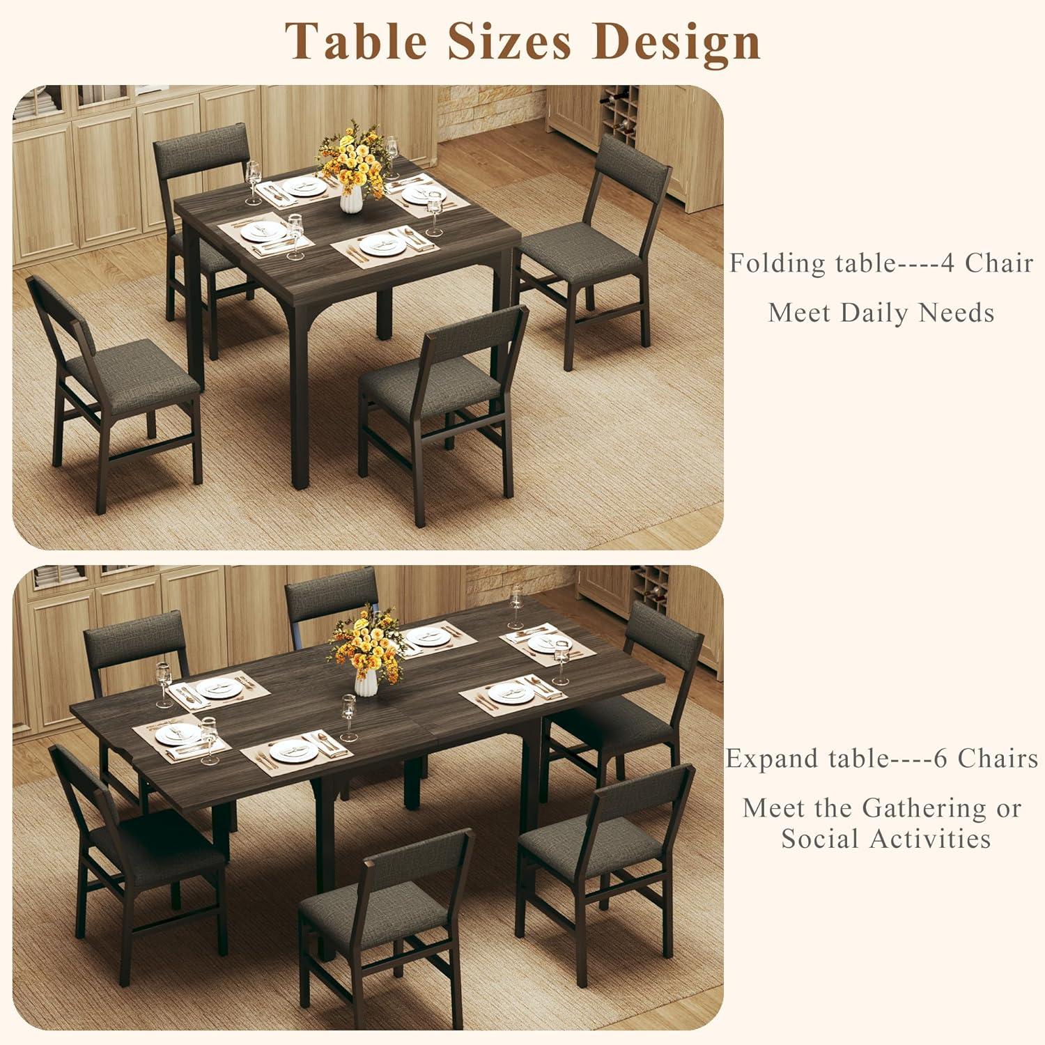 7-Piece Dining Table Set for 4-6, Extendable Kitchen Table Cushion Chairs Set of 6 with 6 Chairs, Rectangle Dining Table with Metal Frame & MDF Board, Folding for Small Apartment Saving Space,Grey Oak 7-Piece Dining Table Set for 4-6, Extendable Kitchen Table Cushion Chairs Set of 6 with 6 Chairs, Rectangle Dining Table with Metal Frame & MDF Board, Folding for Small Apartment Saving Space,Grey Oak