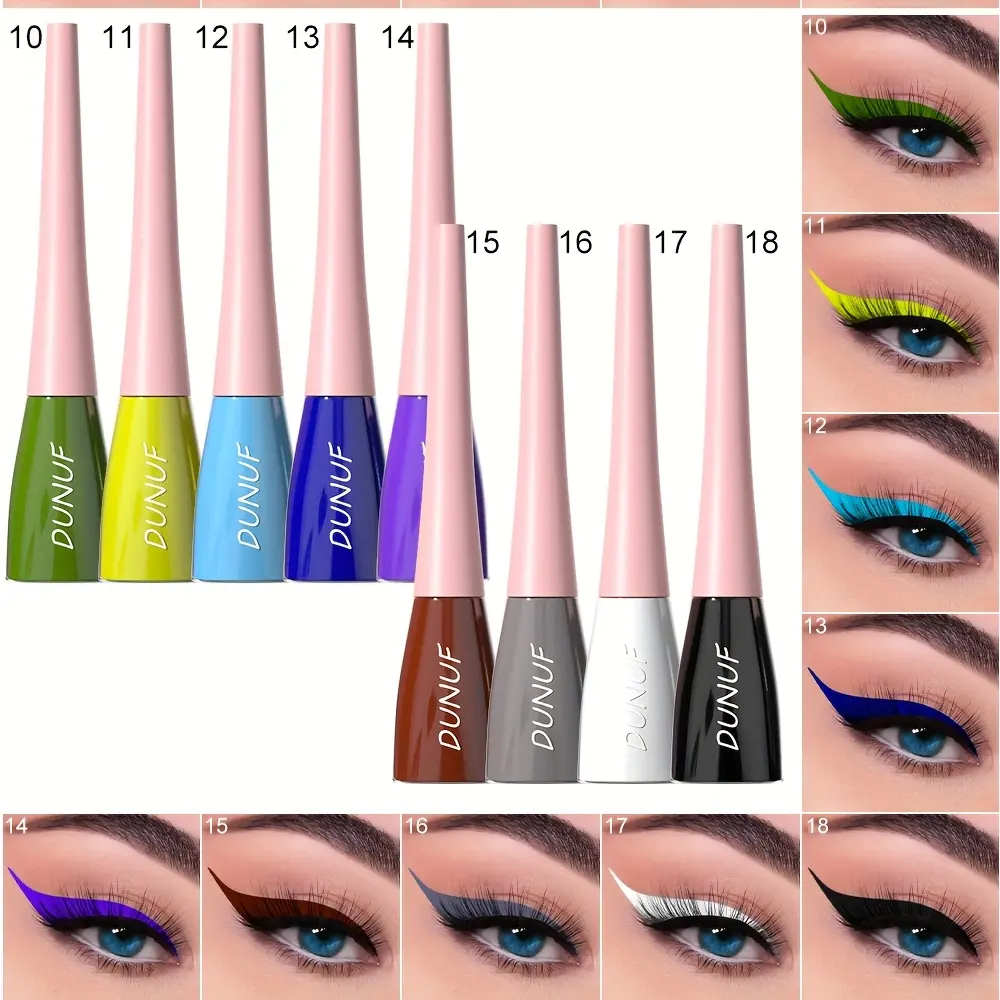 DUNUF 9 Pcs High Pigment Liquid Eyeliner Set | Waterproof Smudge-Proof | Easy to Use for Festival Party & Creative Eye Makeup | Cruelty-Free Matte Finish for Beginners Waterproof Longwear Eyeliner Pen day makeup