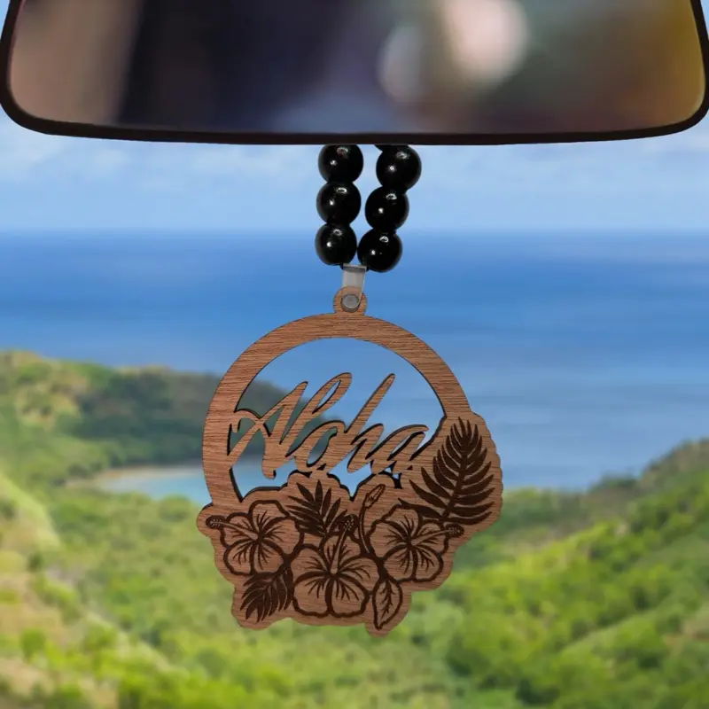 Aloha Ornament - 1/4 Inch Thick Wood Cherry Hickory Mahogany Unfinished 4-4.5 Inches Long Side Stylish Accessory