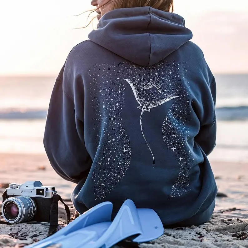 Manta Ray Hoodie, Stingray For Ocean Lovers, Beachy Girl Gift, Coconut Women Hoodie, Sea Life Hooded, Biologist Gifts