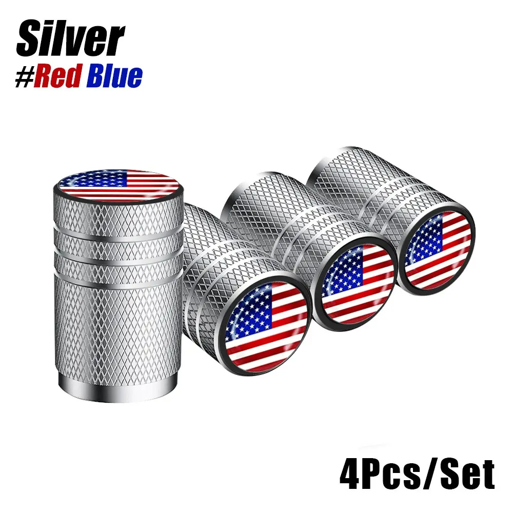 4-Cap Set American Flag Design Alloy Wheel Valve Caps (Black Series) - Dustproof Automotive Aftermarket Parts, Universal Fit for Cars, Truck Accessories, Car
