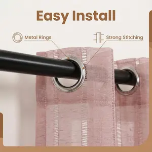 Window Wear 4 Panels 34x63inch 540D mesh straight stripe curtains with loops at the top, soft and light-transmitting, suitable for bedrooms and living rooms, 130 GSM. FT6661