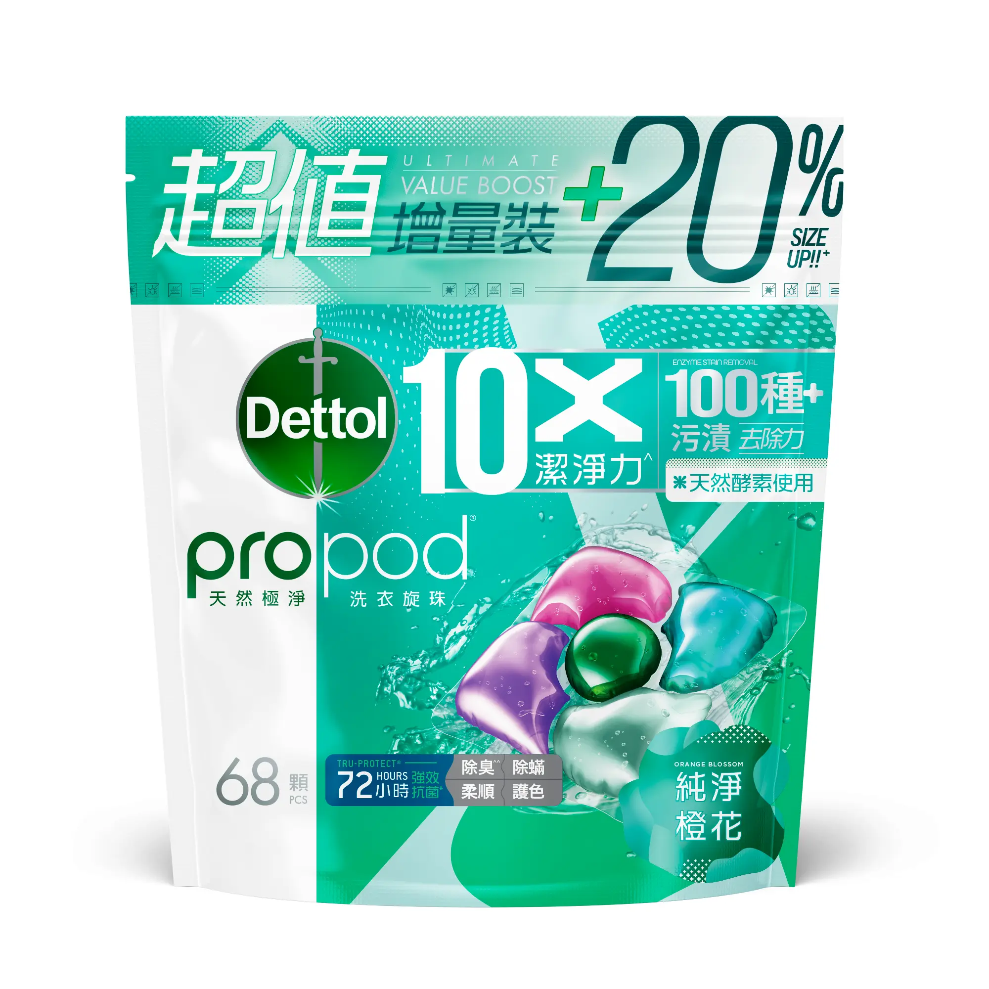 Dettol pro pod   Laundry Capsules，Detergent Pacs with Odor Defense，68 Count