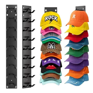 2  Hat Organizer for Baseball Caps, Hat Rack for Wall with Strong Adhesive Hold up to 18 Hats, Hat Hanger Strong Adhesive/Wall Drilled for Door,Bedroom,Closet