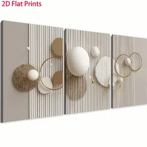 3-Piece Wooden Framed Wall Arts Set - 2D Geometric Abstract Prints, Glossy Waterproof Home Accessory, Home Decor, Ornamental Wall Arts for Living Room, Ideal Halloween Gift for Adults, Kitchen Decor Option