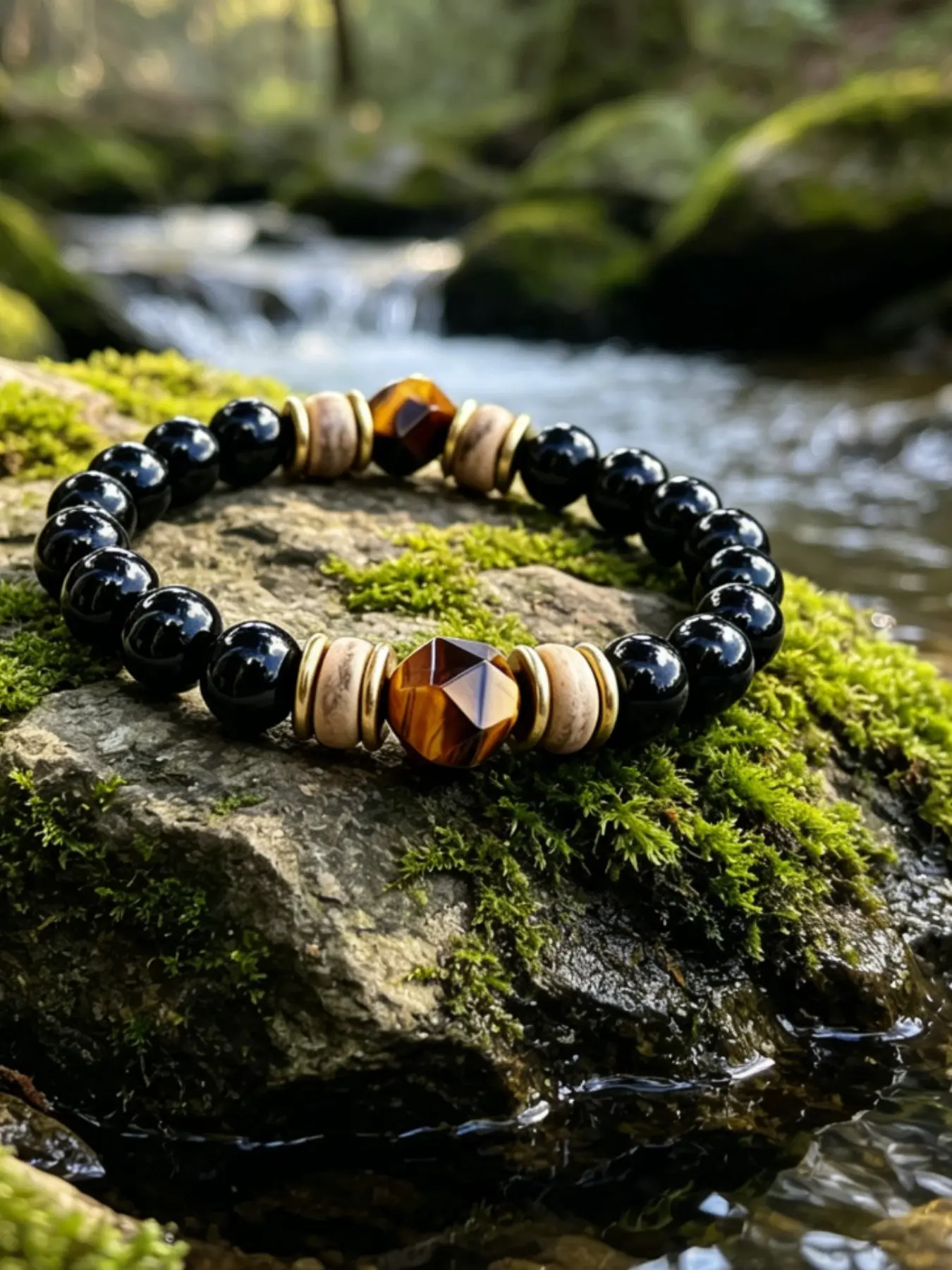 Obsidian tiger's eye energy bracelet, natural stone bead bracelet, suitable for men to wear daily, symbolizing good luck, Crystal Beaded Bracelet