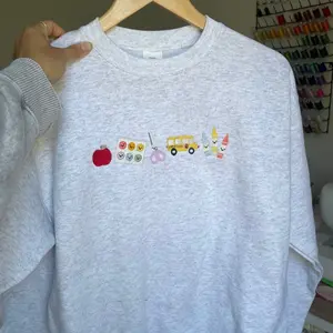 Apple Teacher Sweatshirt | Back To School Teacher Sweatshirt, Embroidered Classroom Sweatshirt
