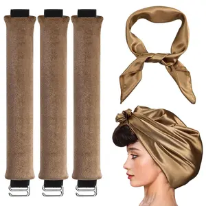 4 in 1 Pack Heatless Curls No Heat Curling Rod Velvet Hair Curlers to Sleep in Silk Scarf Curl Styling Kit for Long Medium Hair 3 Colors Curlrollers