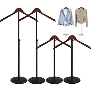 4 Pack Adjustable T-Shirt Display Stand - 17-31 Inch Black Portable Hanging Wooden Clothes Rack for Vendor Retail Display Clothing Dress Jacket Coat