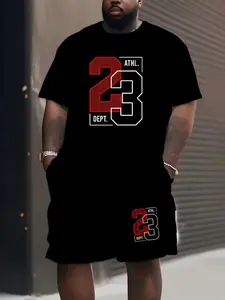 Men's Plus Size 3D Print Geometric T-Shirt and Short Set, with and Design, Casual Summer Sportswear