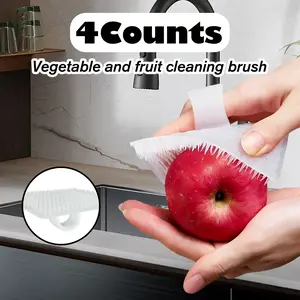 4 Counts Vegetable Brush, Multifunctional Vegetable Fruit Scrubber with Ergonomic Finger Grip, Silicone Bristles Brush for Deeply Cleaning Fruits Vegetable