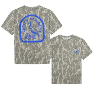 Blue Logo Tee Dirty Marsh Outfitters Backshore Bottomland Washed Out Mossy Oak Camo Cotton T Shirt, Mens Camo Hunting Tee, Lightweight Outdoor Shirt | Deer Forest Graphic T-Shirt for Men