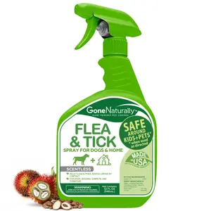 GoneNaturally Natural Flea and Tick Prevention Spray for Dogs – Scentless Plant-Based Formula Kills on Contact (32 oz)