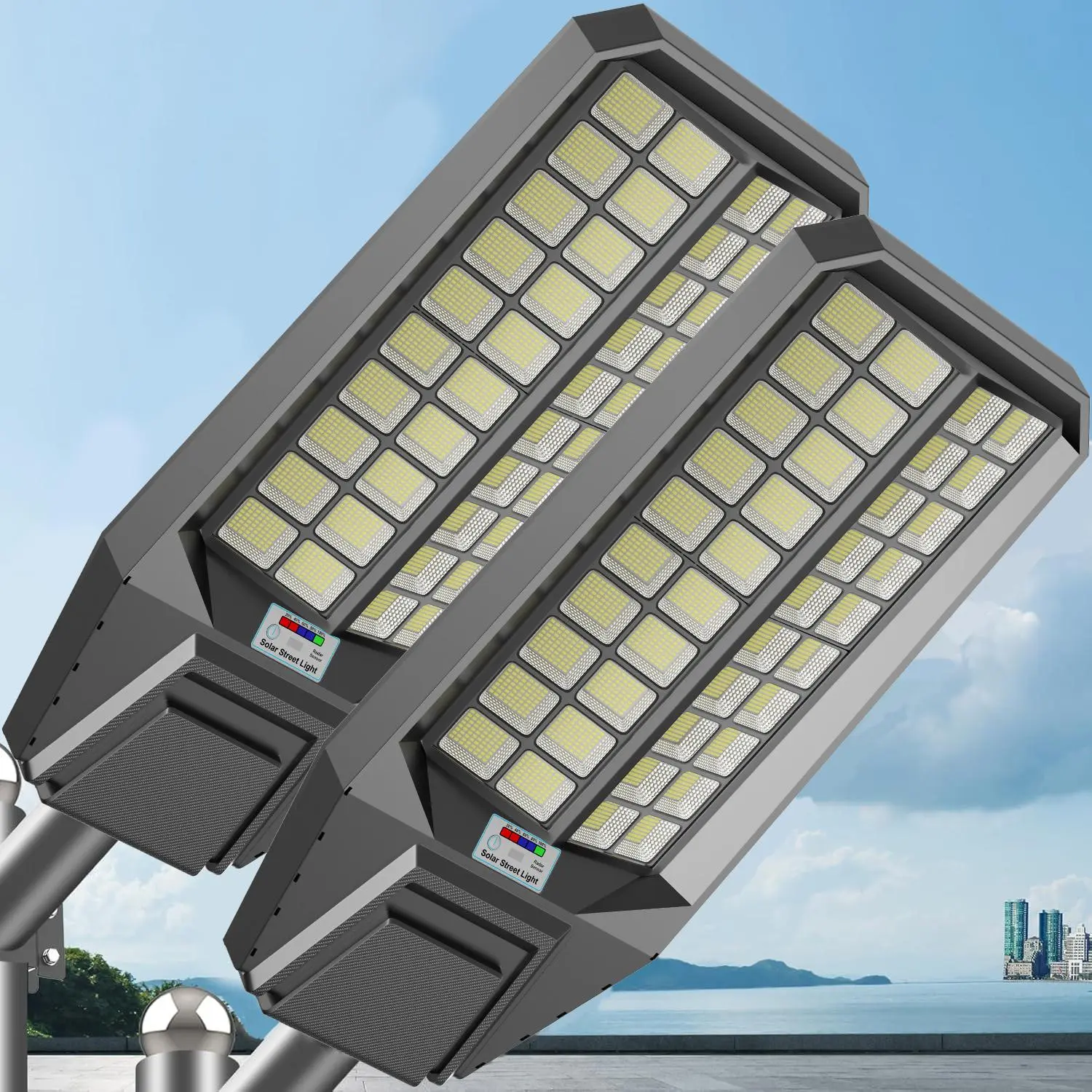 2 Pack 9000W Solar Street Light, Commercial Grade Street Light for Outside, IP67 Waterproof Solar Parking Lot Lights Dusk to Dawn Outdoor Lighting LED Security Flood Motion Sensor and Remote Control