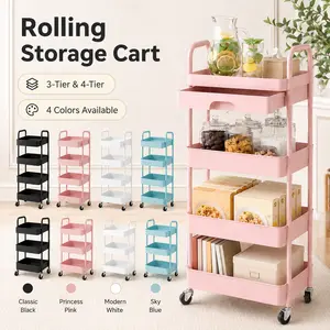3/4 Tier Rolling Utility Cart Organizer with Removable Drawer - Sturdy Rolling Storage Cart with 2 Lockable Wheels for Bathroom, Kitchen, Snack, Craft, Makeup, and Baby Essentials White Racks bathroom organizer garage accessories