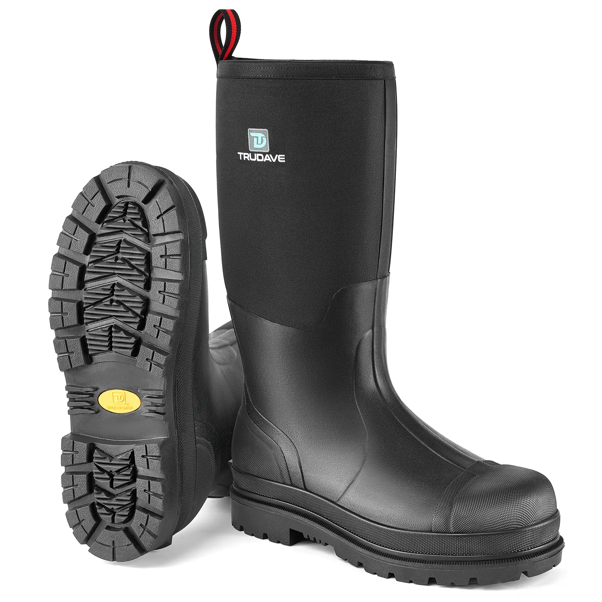 【No steel toe】Trudave Rubber Boots for Men with Steel Shank, Waterproof Rain Boots, Warm 6mm Neoprene Anti Slip Work Boots Comfortable Shoe Black Rainproof Rainy Season,back to school,back to school haul