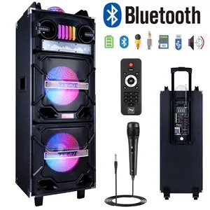 High Powered Portable Bluetooth Speaker System 2 x 10" subwoofer + 2 x 2" Tweeter Rechargeable indoor outdoor party With LED Colorful Lighting
