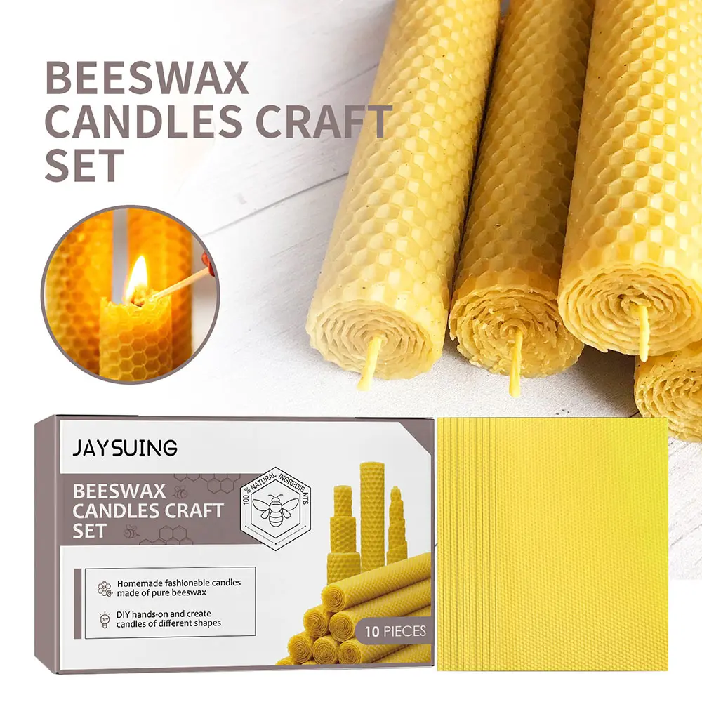 Handmade DIY Handicraft Christmas Honeycomb Candle Set, Pure Beeswax Roll Wax Sheets, No Wick, Creative Holiday Atmosphere, 1 Box of 10 Pieces, Handmade Crafts