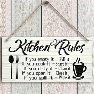 Classic Wooden Kitchen Rule Sign, Home Decor Wall Art, Rustic Farmhouse Design, Plaque Gift, Unique Gift for Mother's Day, Thanksgiving, Christmas, Rustic Farmhouse Style, Home Decor Products