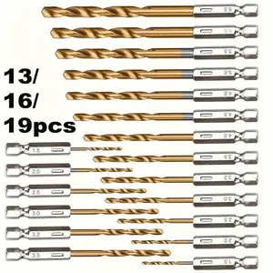 Titanium Coated High Speed Steel Drill Set, Hex-shank Drill Bit Set, Quick Change Drill Bit Set for Wood, Soft Metals and Plastics, Drill Bits Set