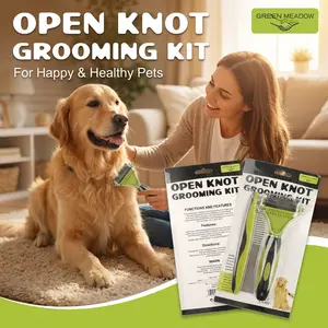 Pet Grooming Brush-Double Sided Hurtless  Undercoat Rake Comb for Dogs and Cats，Deshedding Brush with Metal Comb for Detangling and Dematting Long， hair Self-Cleaning Animal deshedding 3-in-1 tool cat 2-in-1  double-sided removal bath silicone massage per