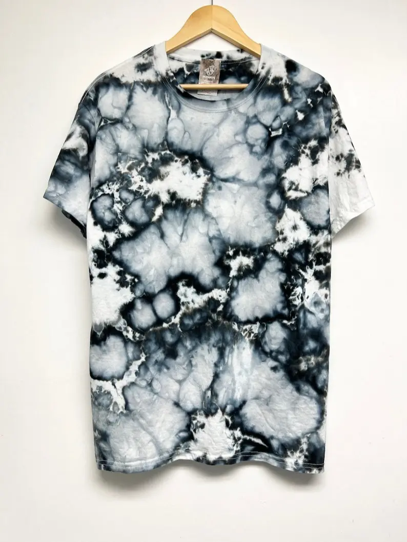 Individually hand dyed, Black white marble with blue tones tie-dye T-shirt