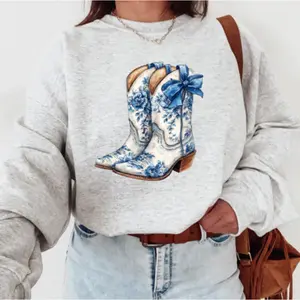 Bows and boots sweawtshirt, Boot crewneck shirt for women, western outfits women, western clothing stuff for women, country girl clothes hoodies