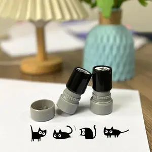 MUNBYN  Cat Pattern Custom Stamp Set (4-Pack), Cute Animal Design Stamps, Teacher Reward Stamp Kit, Office Stationery & Supplies for Home School Office, Art Stickers, Round Label Stamp Set, Wax Stamp Kit