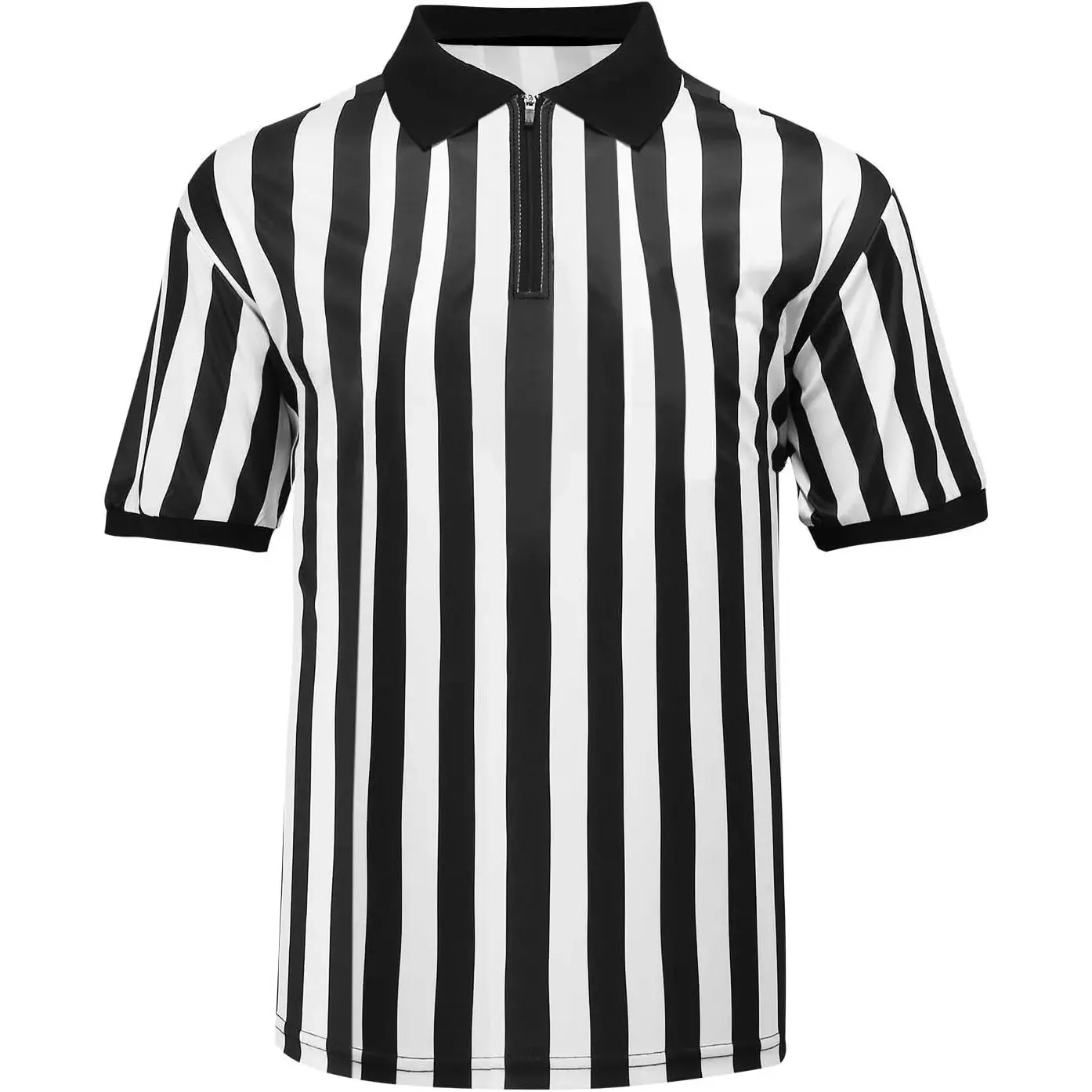 Men’s Referee Shirt Zipper Official Ref Shirt Costume Umpire Jersey for Womens Football Halloween Uniform Basketball Menswear Black Outfit
