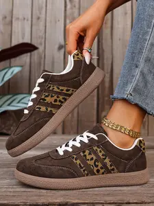 New Spring & Fall 2026 German Training Shoes, Large Size Flat Sneakers, Leopard Print Vintage Casual Sports Board Shoes