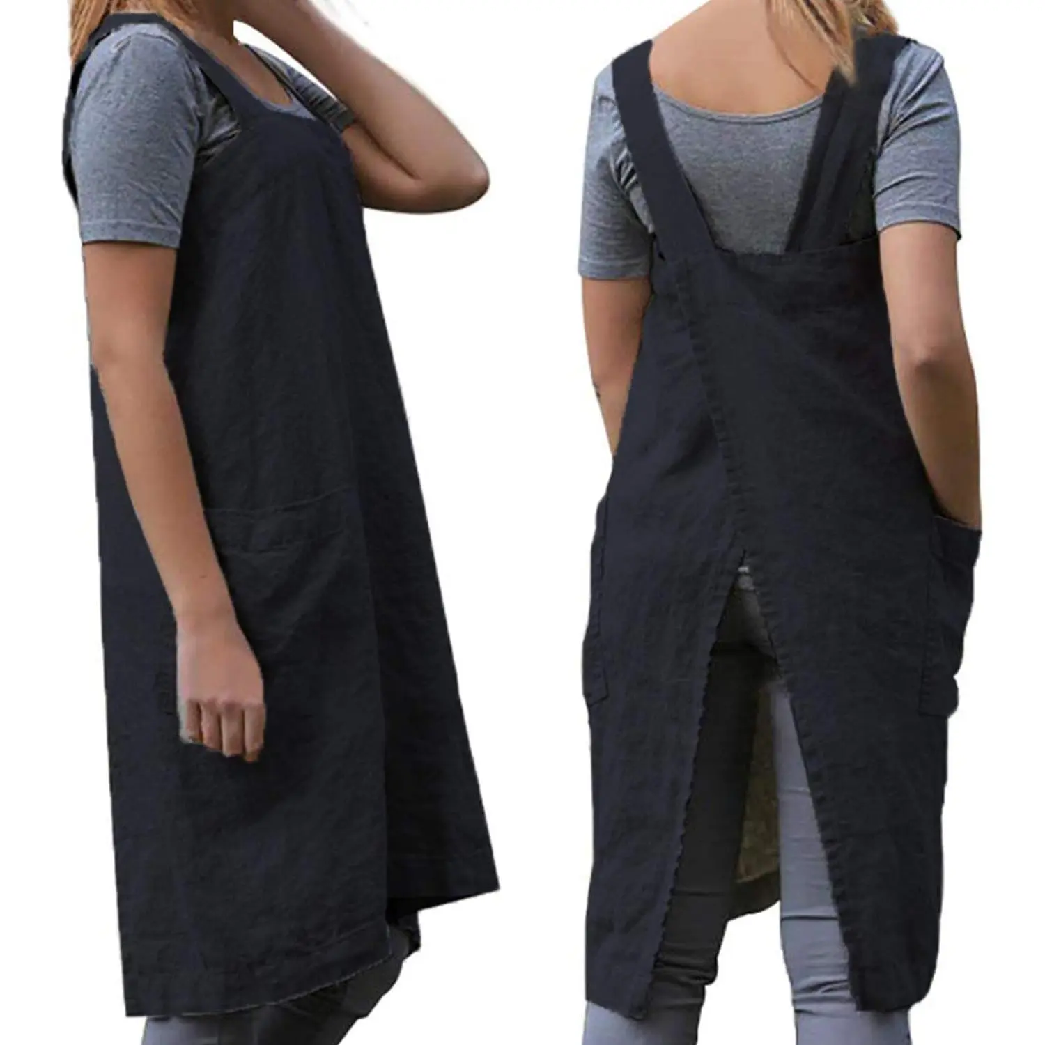 Larmliss Women's Breathable Cross-Back Pinafore Apron with Large Pockets - Baking & Pocketed Aprons for Home Kitchen, Gardening Works (All Seasons)